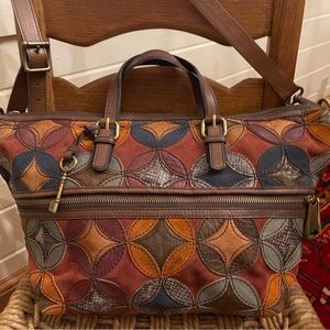 Fossil Rare Vintage Patchwork Tote Crossbody Handbag